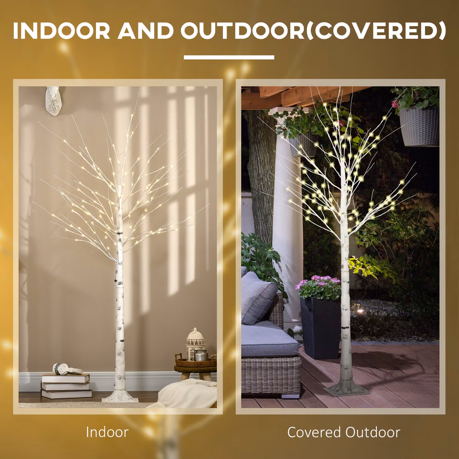 HOMCOM 6ft Artificial White Birch Tree with 96 Warm White Pre-Lit LED Lights – 4