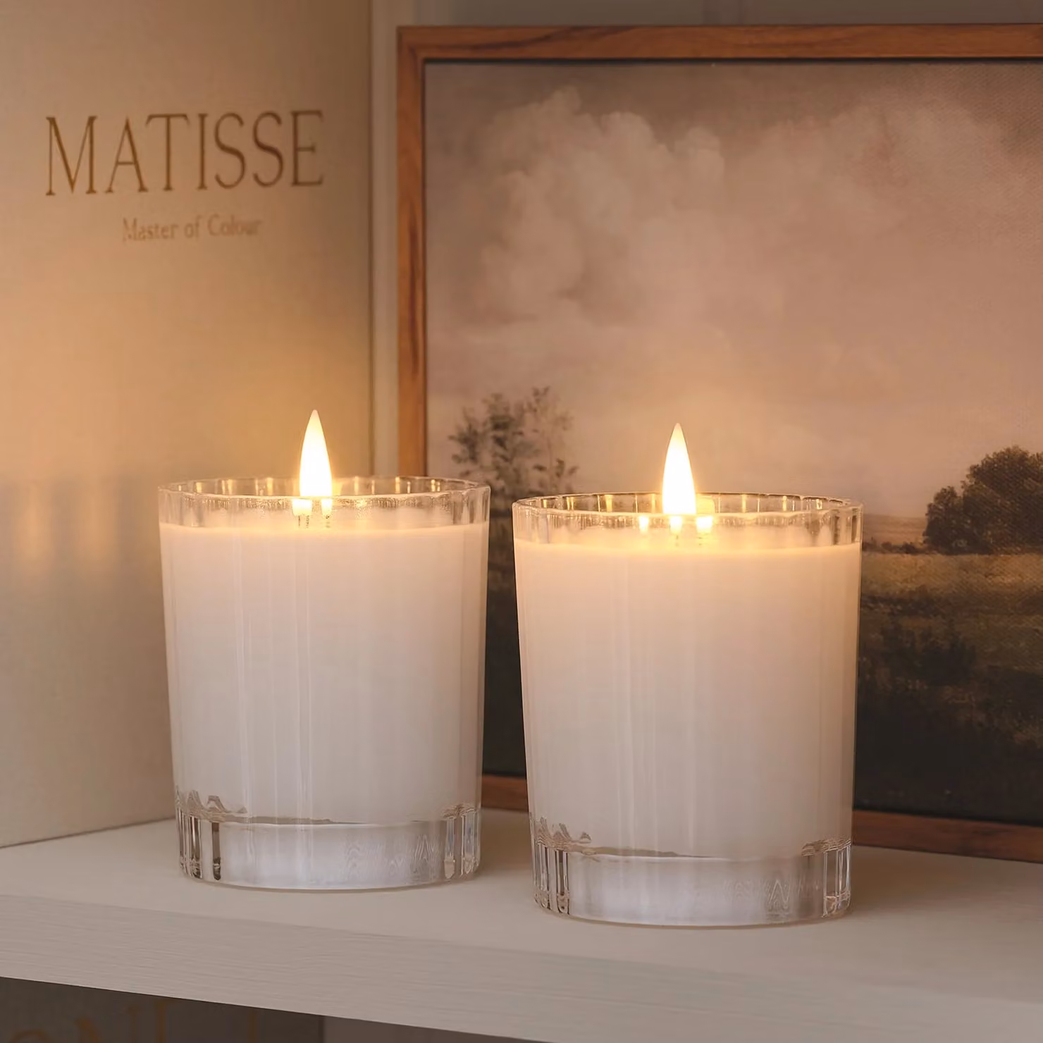 TruGlow® Set of 2 White LED Fluted Glass Votive Candles with Remote Control and Timer