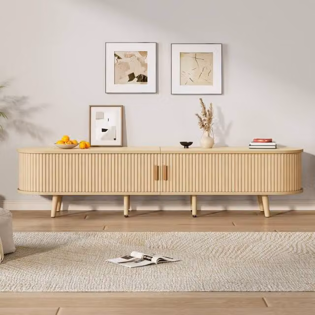 BTM Brown Wood TV Stand Cabinet with Drawers and Sliding Doors, W/D/H: 175 x 40 x 42 cm – 1