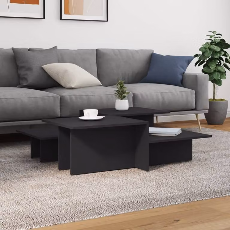 Berkfield Home Set of 2 Grey Modern Nested Coffee Tables in Matt MDF