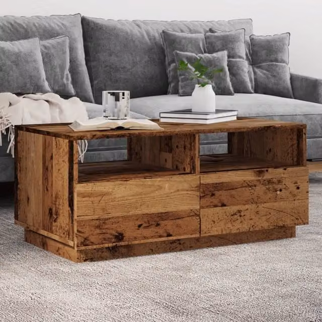Berkfield Home Modern Coffee Table with LED Lights in Brown, W/D/H: 90 x 49 x 40 cm