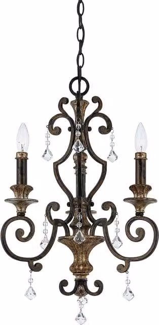 Loops 3 Bulb Bronze and Multicolour Crystal Chandelier Hanging Pendant Light with E14 60W LED Compatible Bulbs
