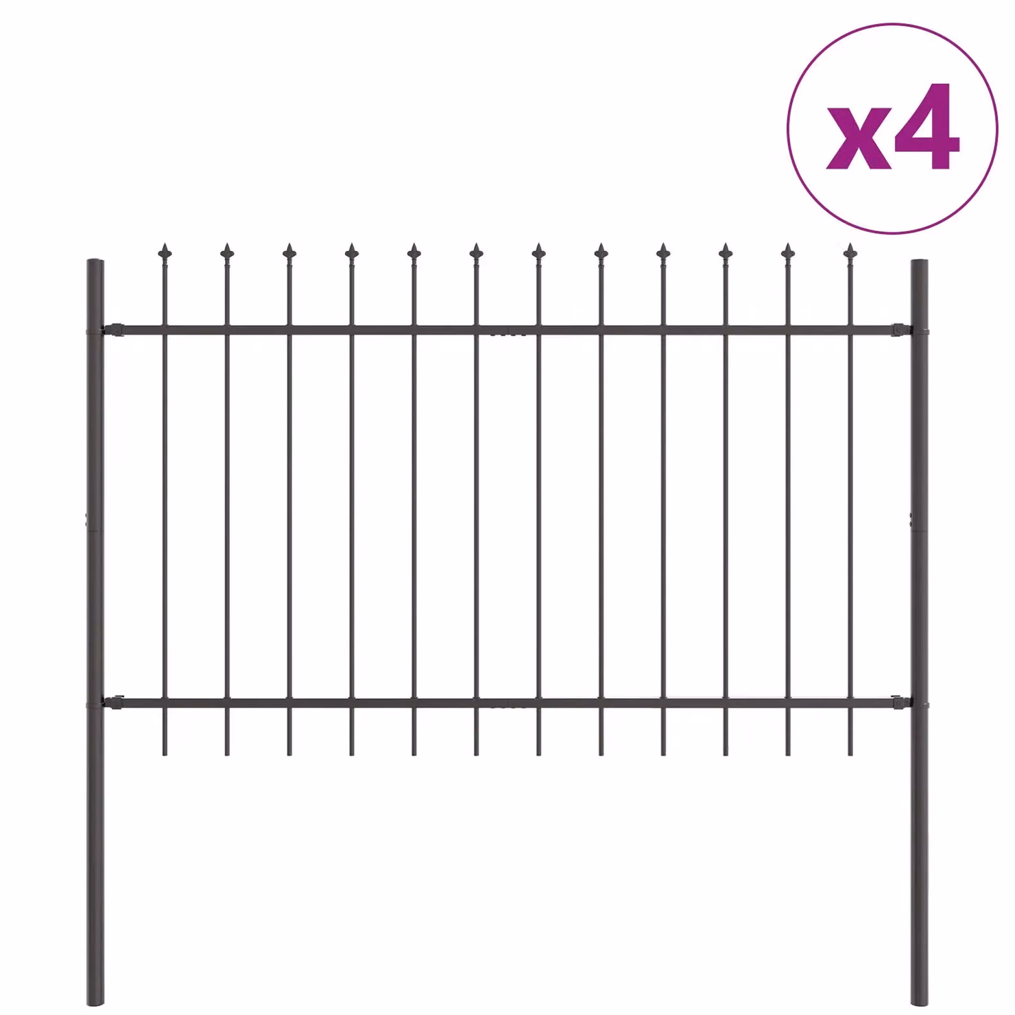 Berkfield Home Grey Steel Spear Top Garden Fence with Round Finials, W: 6.8 m, H: 1 m – 2