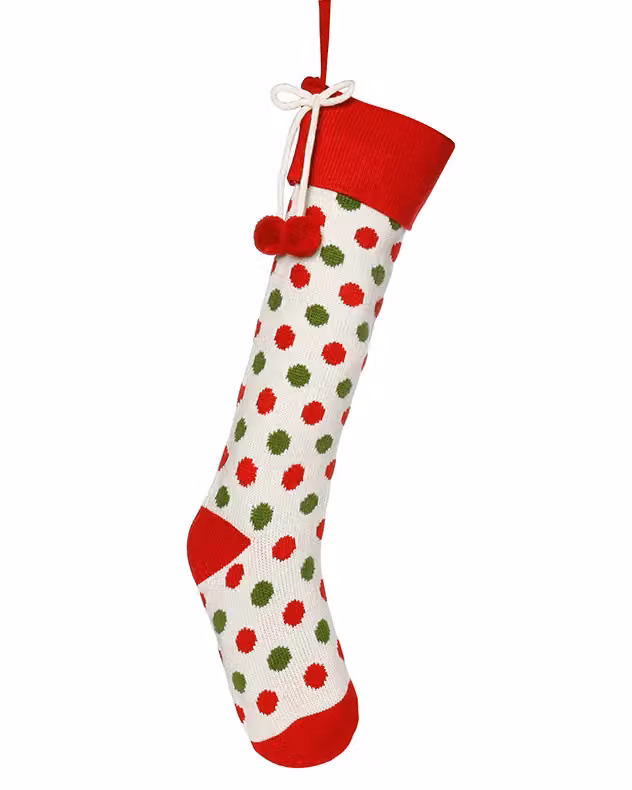 Dibor Set of 4 Knitted Polka Dot Christmas Stockings in White, Red and Green – 2