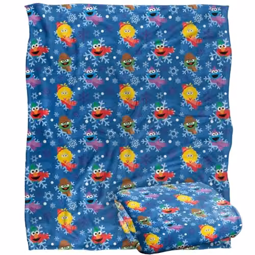 LOGOVISION Sesame Street Snowflake Pattern Super Soft Microfibre Throw Blanket in White, W/D/H: 152 x 127 cm – 1