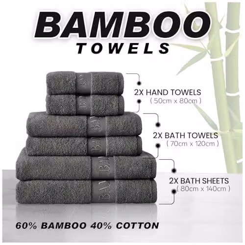 GC GAVENO CAVAILIA Bamboo and Cotton Bath Sheet 2 Pack, Anthracite, W: 80 cm, D: 140 cm, 500 GSM – 2