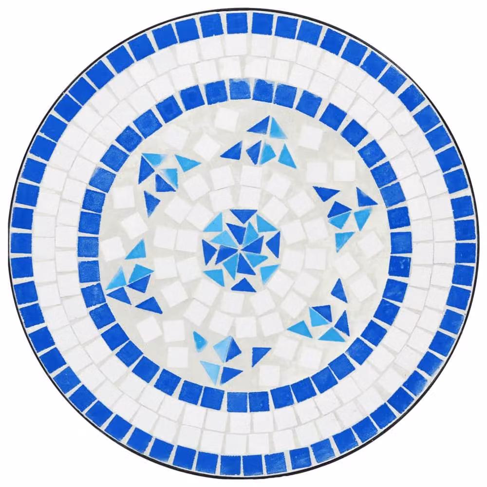 Berkfield Home Mosaic Bistro Table in Blue and White Ceramic and Powder Coated Steel, W: 70 cm, D: 50 cm, H: 70 cm – 3