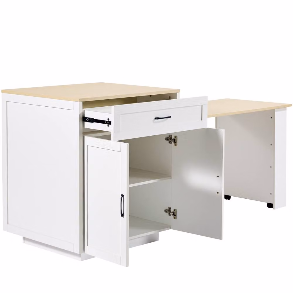 BTM Extendable Bar Table with 2 Drawers and 2 Storage Compartments in White – 2