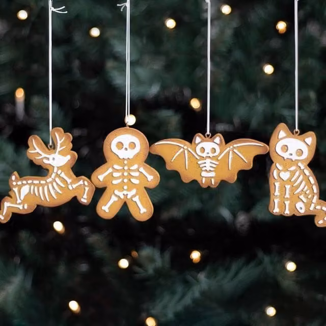 Uniqueful Set of 4 Brown Creepy Skeleton Animal Hanging Ornaments