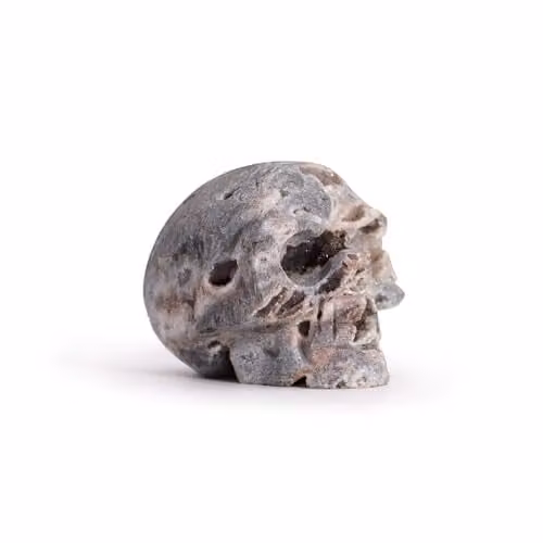 KDMD Grey Calcite Geode Carved Skull Tabletop Decoration – 1