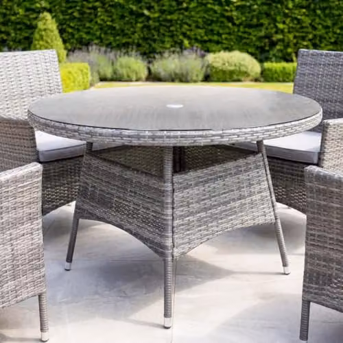 Charles Bentley 4 Piece Grey Rattan Garden Dining Set with Metal and Glass Details – 4