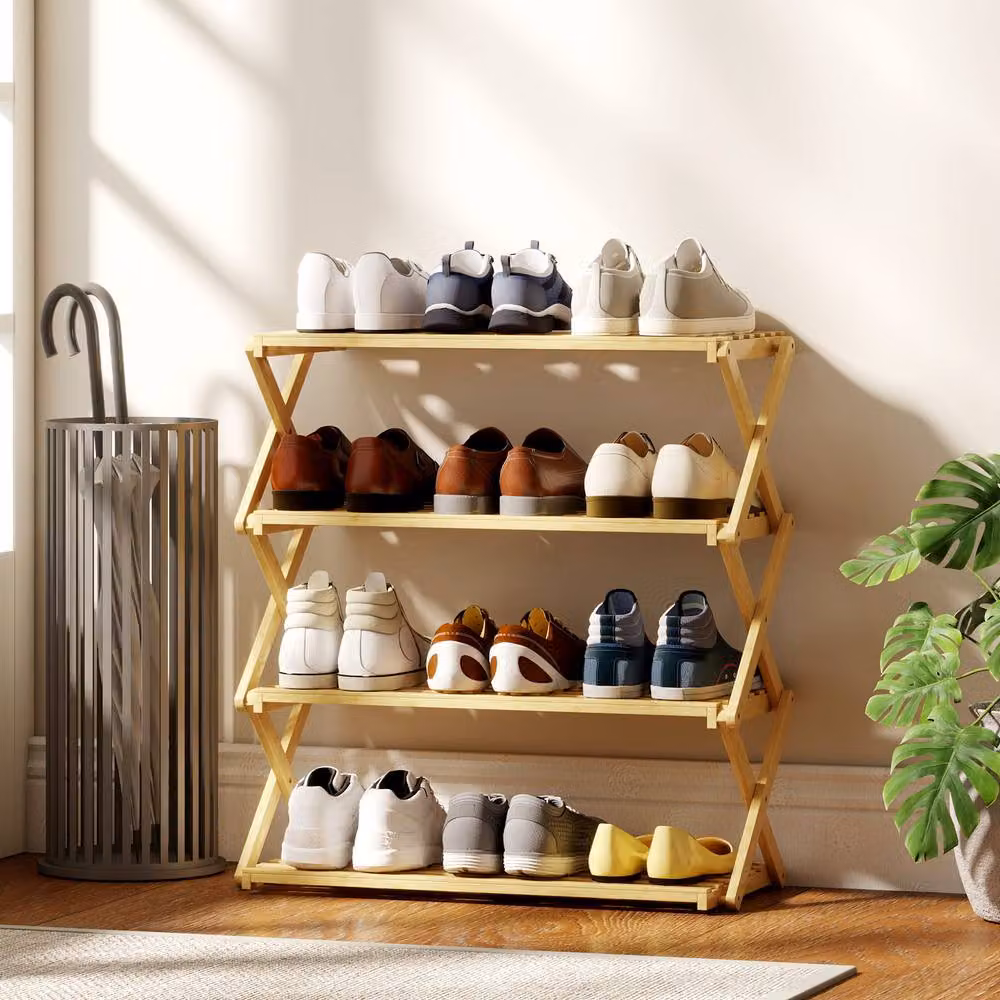 STILVORA 4-Tier Folding Bamboo Shoe Rack in Sand – 2