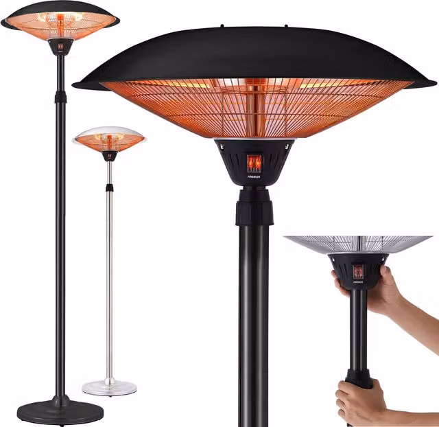 AREBOS Black Metal Standing Heater Heat Lamp