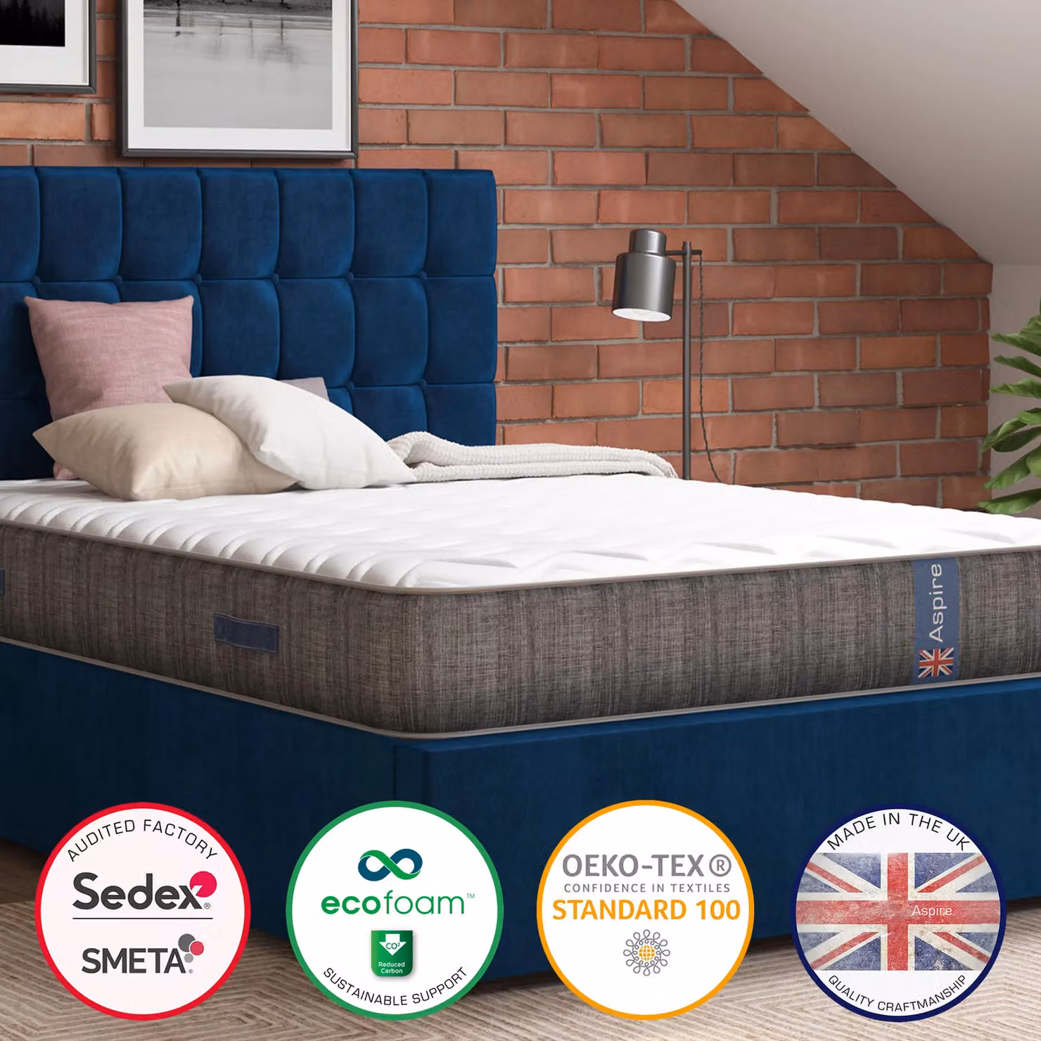 Aspire White Hybrid Pressure Relief Pocket+ Memory Mattress, W/D/H: 200 x 180 cm, Medium Firmness – 5
