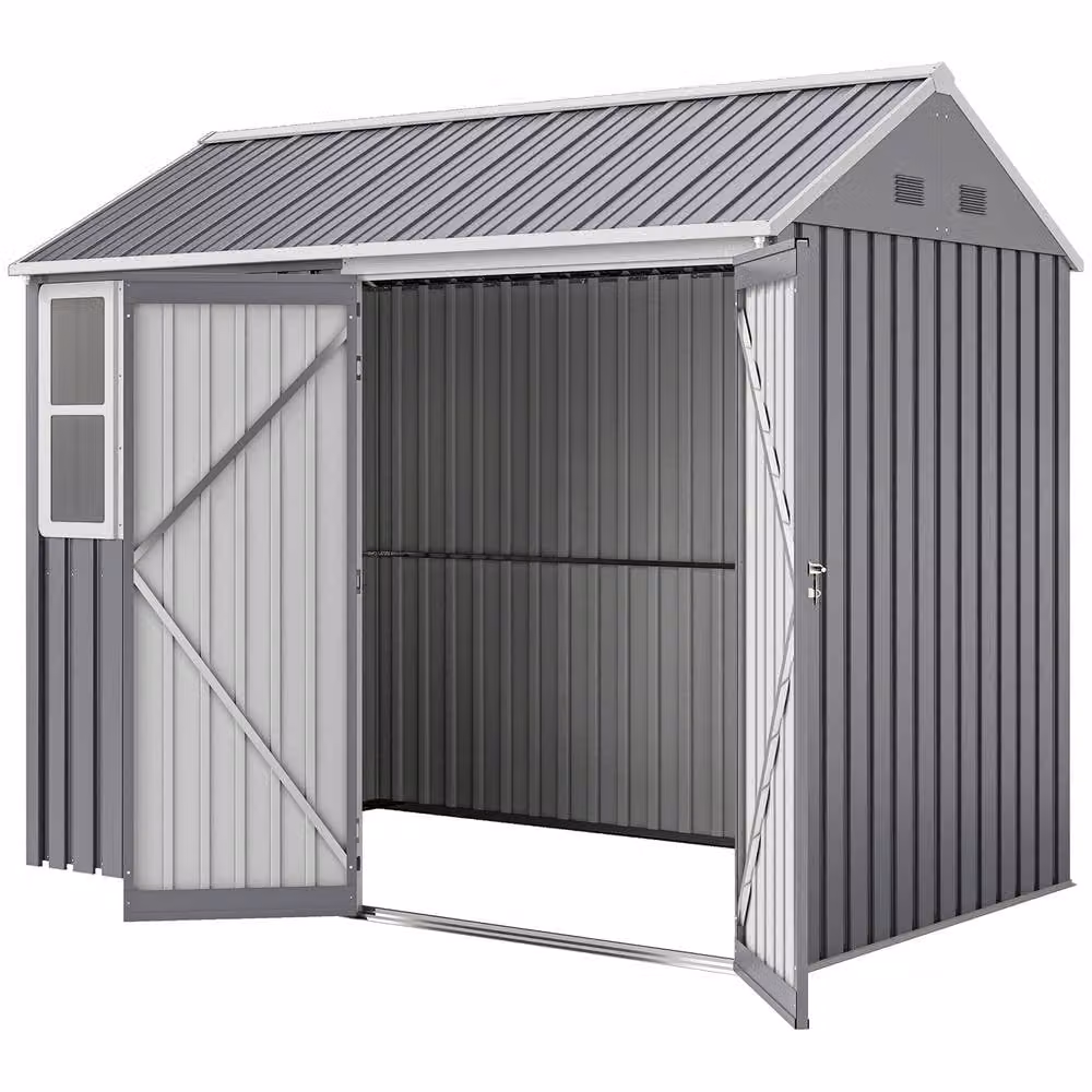 Rolipo Galvanised Metal Garden Shed with Double Doors, Window and Vents, Grey, W/D/H: 243.84 x 182.88 x 222.0 cm – 1
