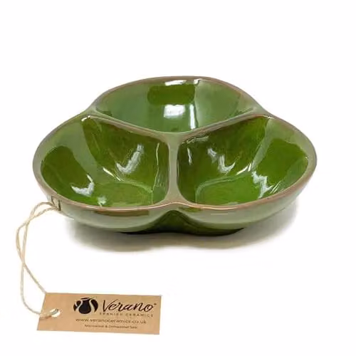 Verano Spanish Ceramics Selena Glazed Hand Dipped Ceramic Snack Trio Dish, Diameter: 18 cm, Dark Green – 2