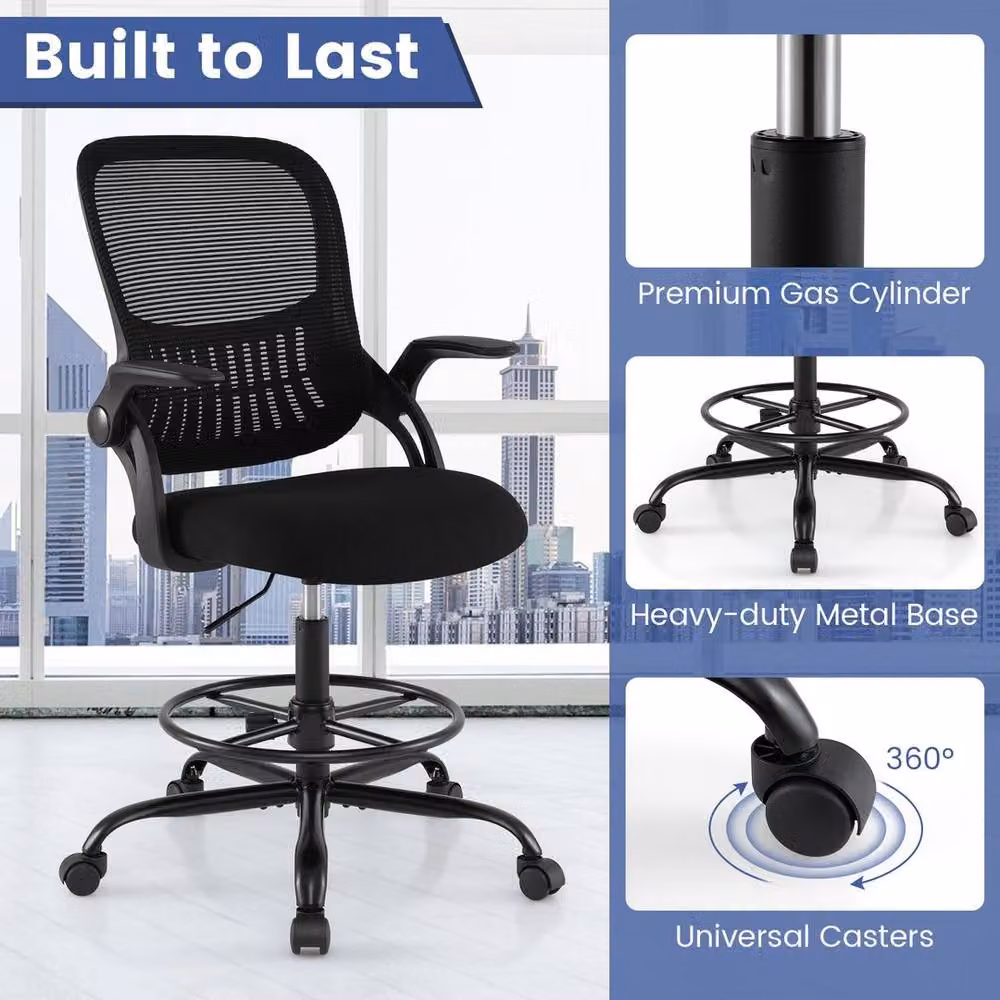 Kelvenix Ergonomic Black Fabric Swivel Chair with Armrests and Castors for Home Office – 3