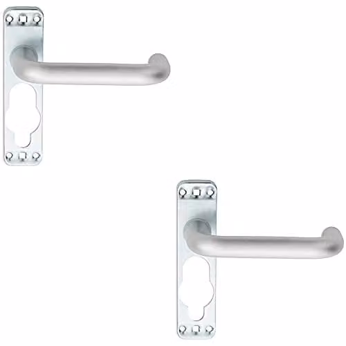 Pair of Satin Brushed Silver Aluminium Safety Lever Door Handles on Inner Backplate, 152mm