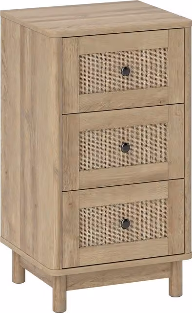 HOMCOM 3-Drawer Oak Chest of Drawers with Rattan Design – 1