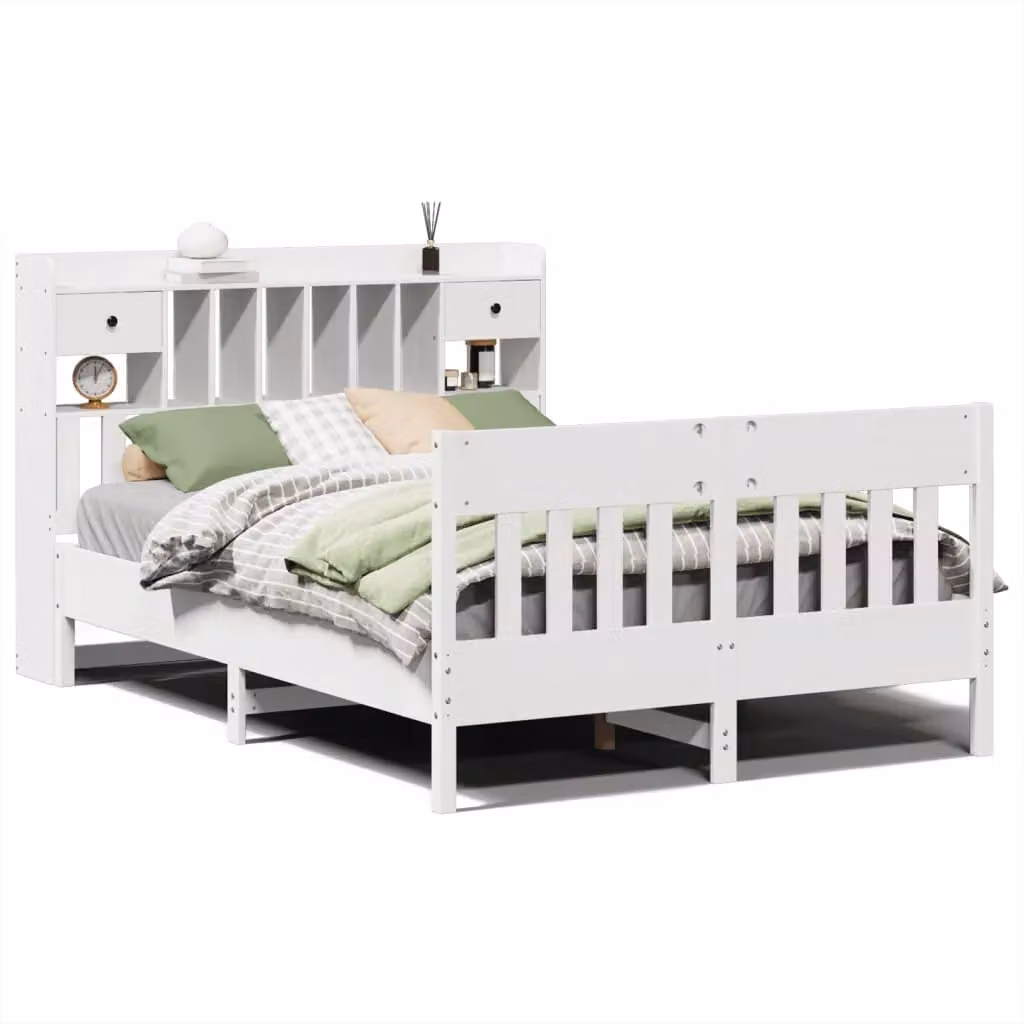 Berkfield Home White Solid Wood Pine Bed Frame with Drawers W/D/H: 140 x 190 cm – 2