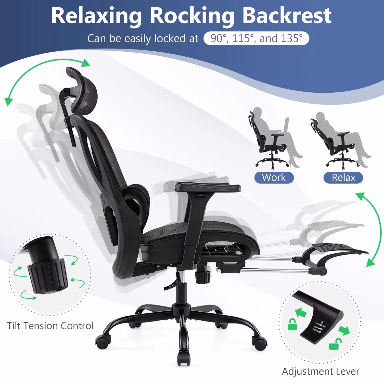 Gymax Ergonomic Swivel Office Chair with Headrest and Armrests in Black Fabric – 7