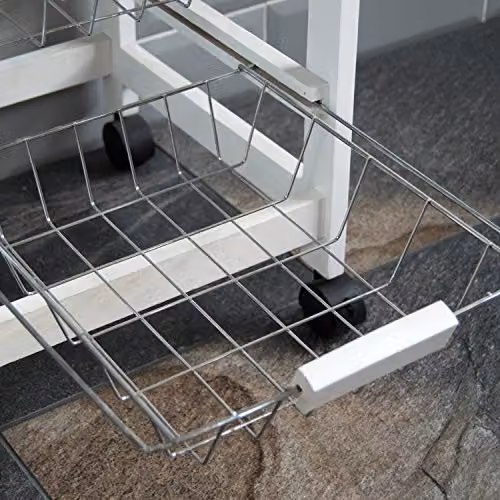Chef Vida 4 Tier Kitchen Trolley Cart with Storage Baskets and Drawer, White and Black, H 81 x W 37 x D 37 cm – 6