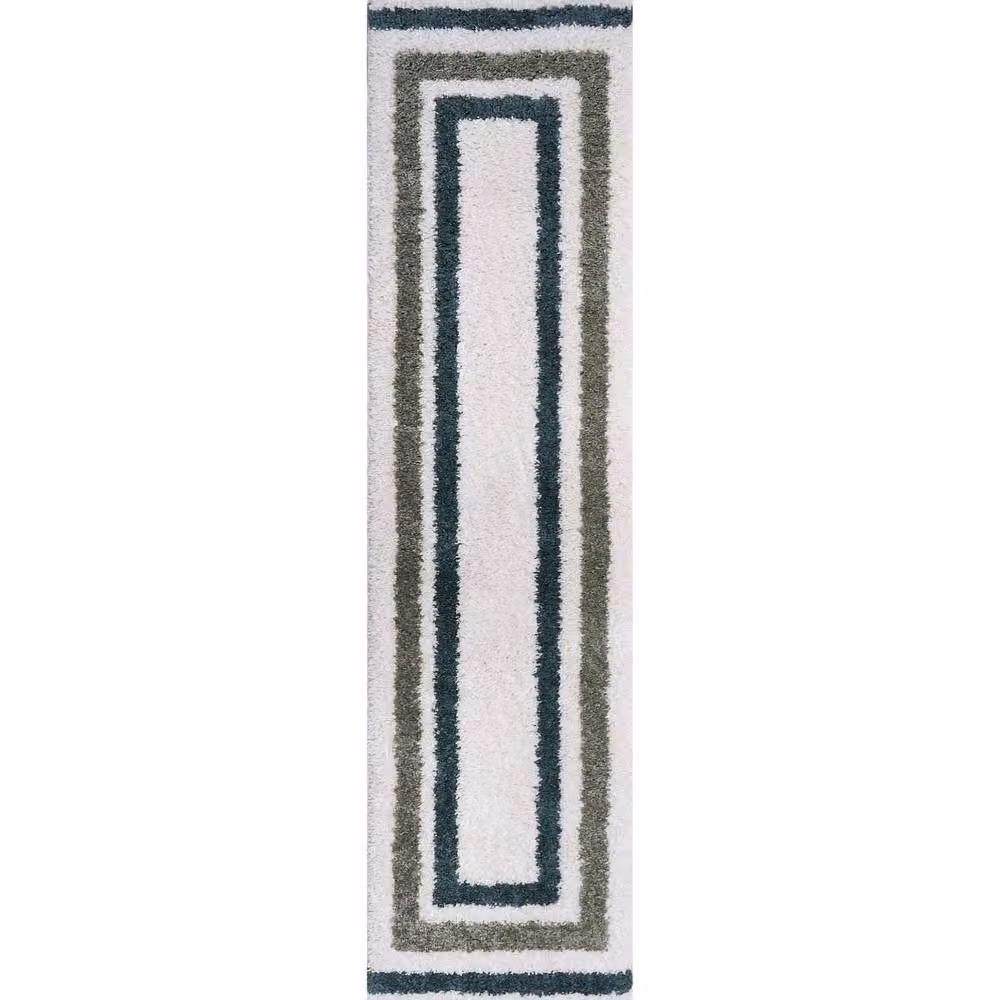 THE RUGS Moodi Border Design Shaggy Soft High Pile Living Room Rug in Green, W: 160 cm, L: 230 cm – 8