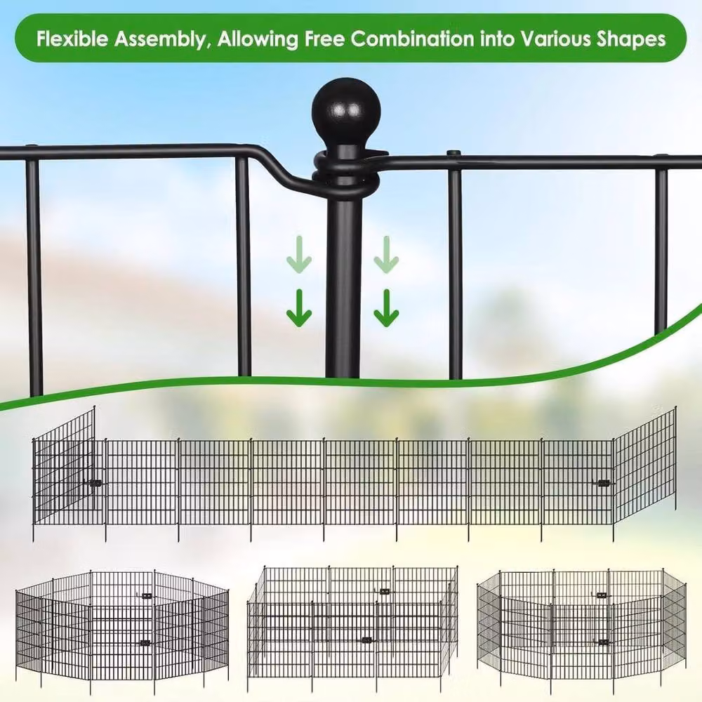 PAWNORA 4 Panel No Dig Metal Garden Fence with Gate in Black, H: 71 cm, W: 101 cm – 3