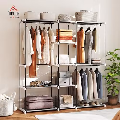 HOMCOM Portable Open Clothes Wardrobe in Grey, W/D/H: 182 x 43 x 185 cm – 2
