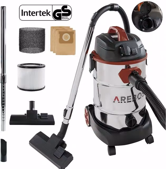 AREBOS Multipurpose Industrial and Water Vacuum Cleaner in Red and Silver