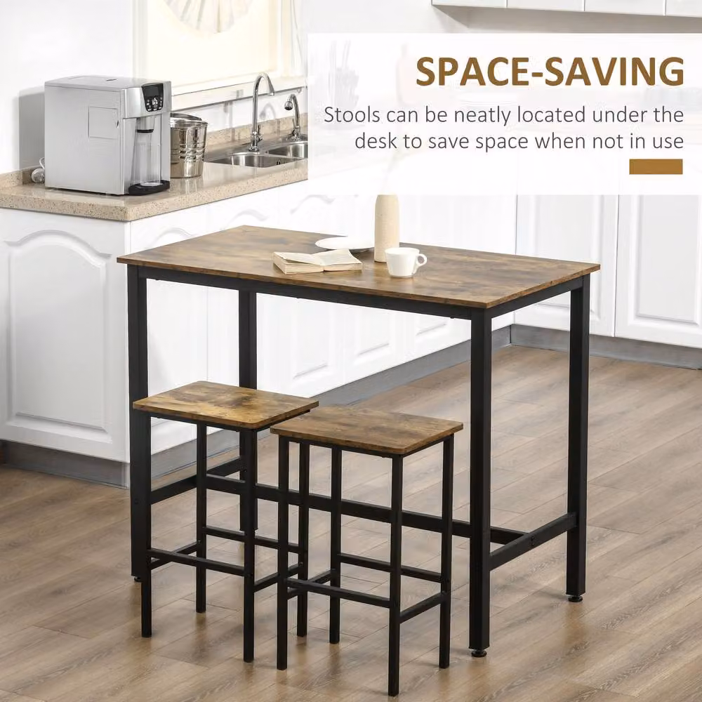 STILVORA Bar Table and Chairs Set with Metal Frame in Brown – 4