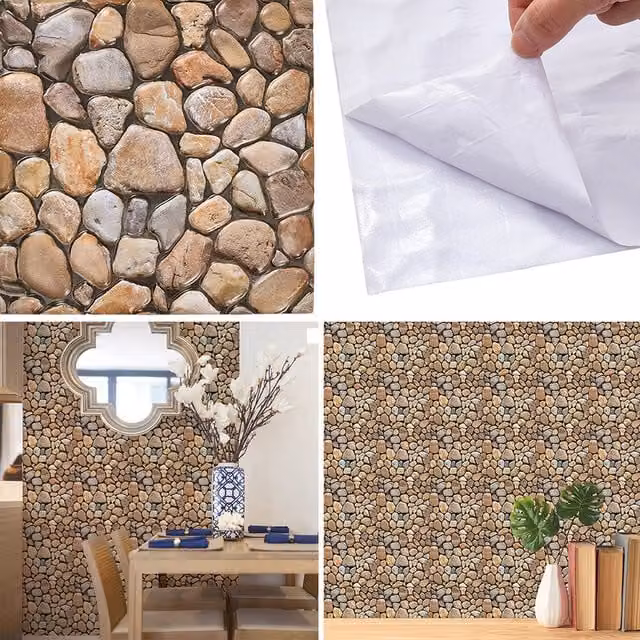 Livingandhome Brown Stone Look 3D PVC Adhesive Wall Stickers