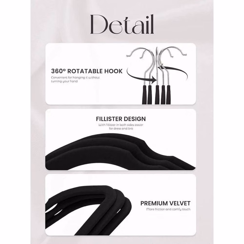 FLAVORA 50-Piece Non-Slip Velvet Clothes Hangers in Black, Width: 50 cm – 6