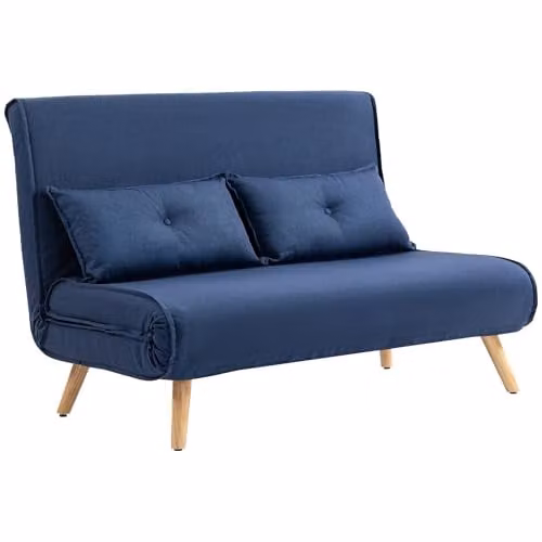 HOMCOM 2 Seater Click Clack Convertible Sofa Bed in Blue