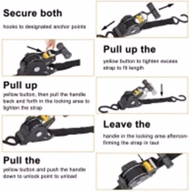NESTLUNE 4 Pack Automatic Retractable Ratchet Straps, 25mm x 3.3m, Black
