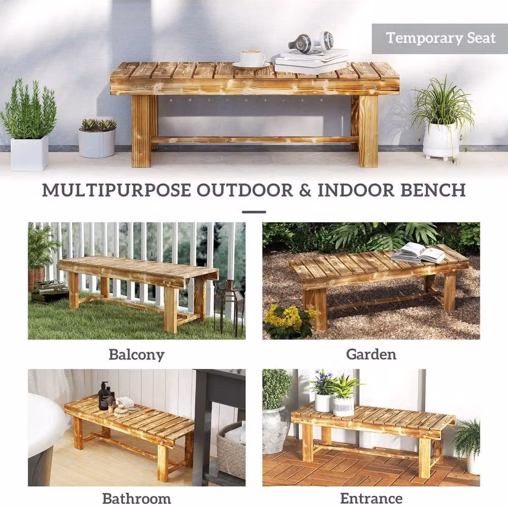 NESTLUNE Brown Treated Hardwood Outdoor Garden Bench Patio Loveseat – 5
