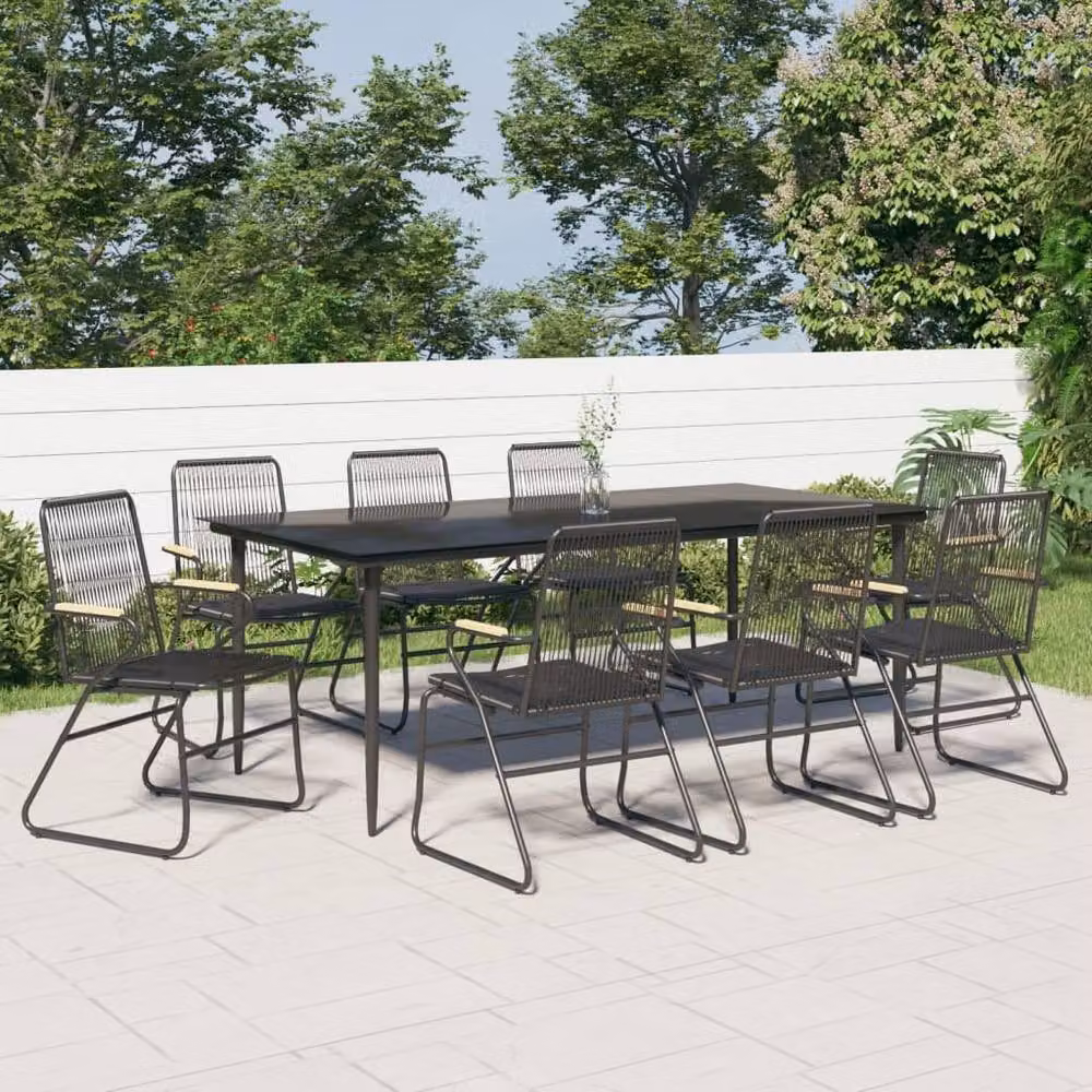 Berkfield Home Beautiful 9 Piece Black PVC Rattan Garden Dining Set – 2
