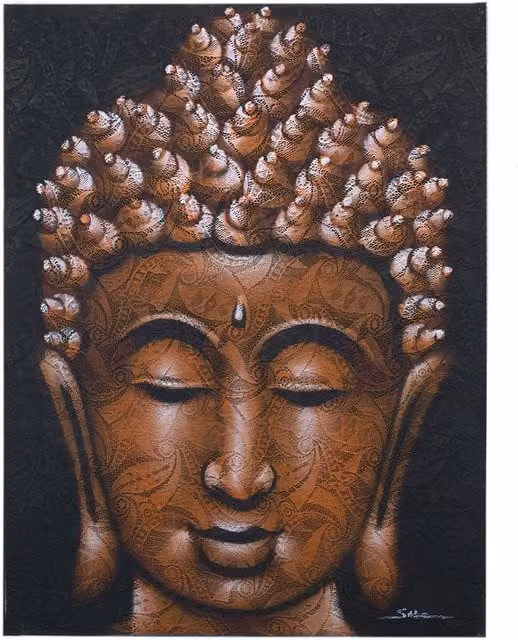 Beespoke Gifts Buddha Painting with Copper Brocade Detail in Gold and Brown – 4