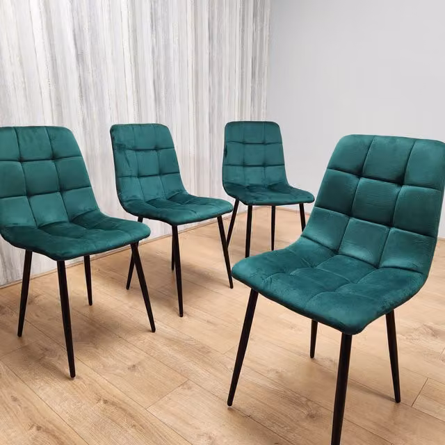 Kosy Koala Set of 4 Modern Green Velvet Dining Chairs with Black Metal Frame