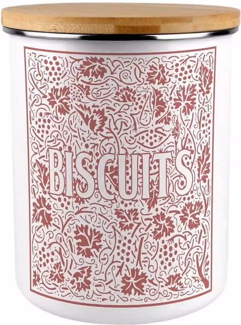 Purely Home Red Oak Leaves and Berries Extra Large Floral Biscuit Tin in Red and White