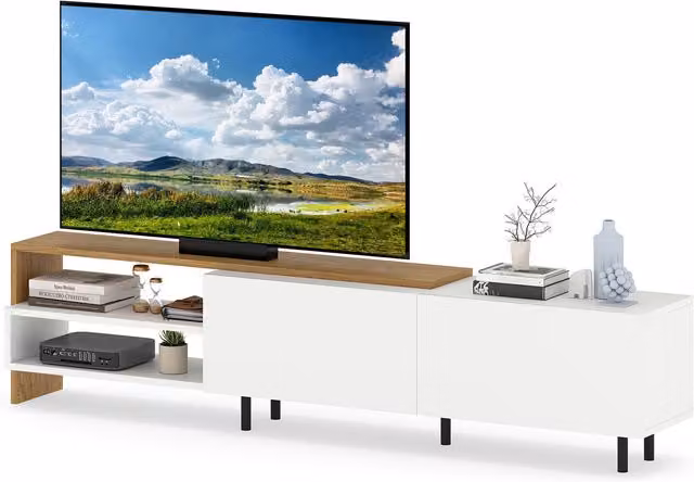 Costway Modern White Metal Entertainment Center, 181 cm Long