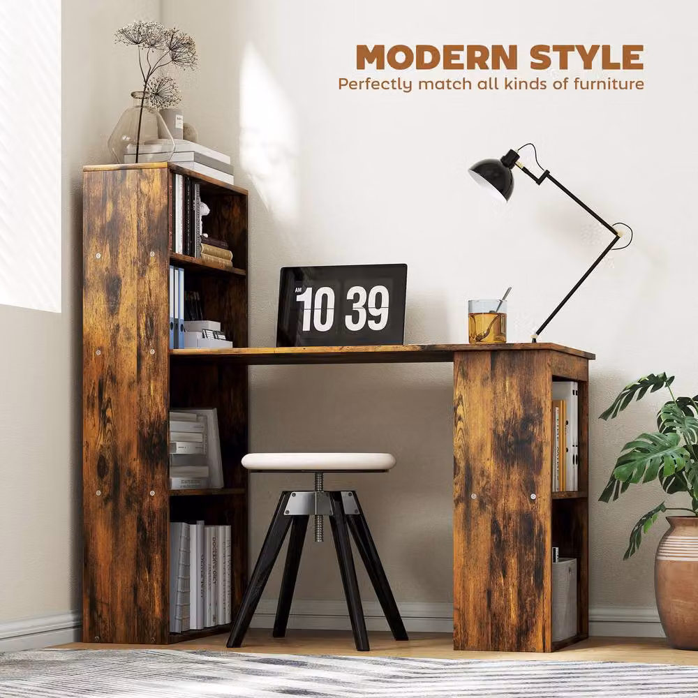 STILVORA Computer Desk with Storage Shelves in Rustic Brown – 5