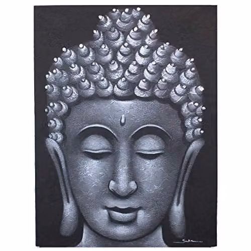 Beespoke Gifts Buddha Painting with Grey Brocade Detail – 1