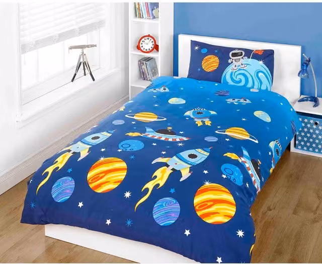 Rapport Home Rockets Polycotton Duvet Cover and Pillowcase Set, Multicolor/Blue, Single, W: 90 cm, L: 200 cm