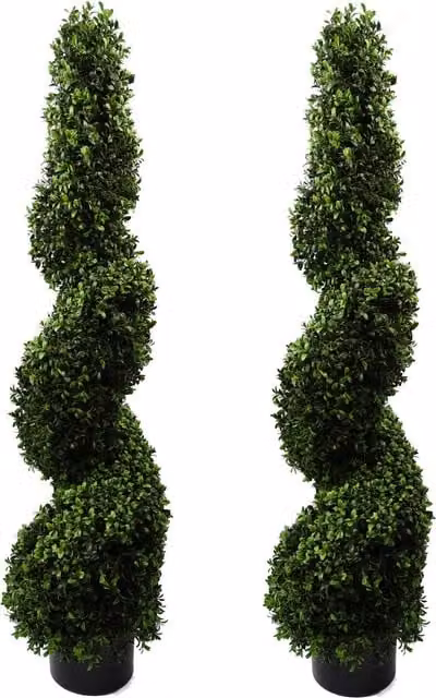 Pair of UV Resistant Green Spiral Artificial Boxwood Twist Trees, H 120 cm x W 18 cm