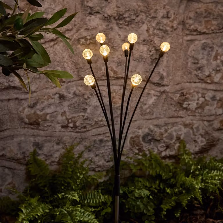 Lights4fun Pacific Wavy Bubble Solar Stake Light in Black with Warm White Glass Sphere