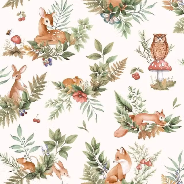 Holden Décor Forest Friends Textured Multicolour Animal and Floral Wallpaper Roll