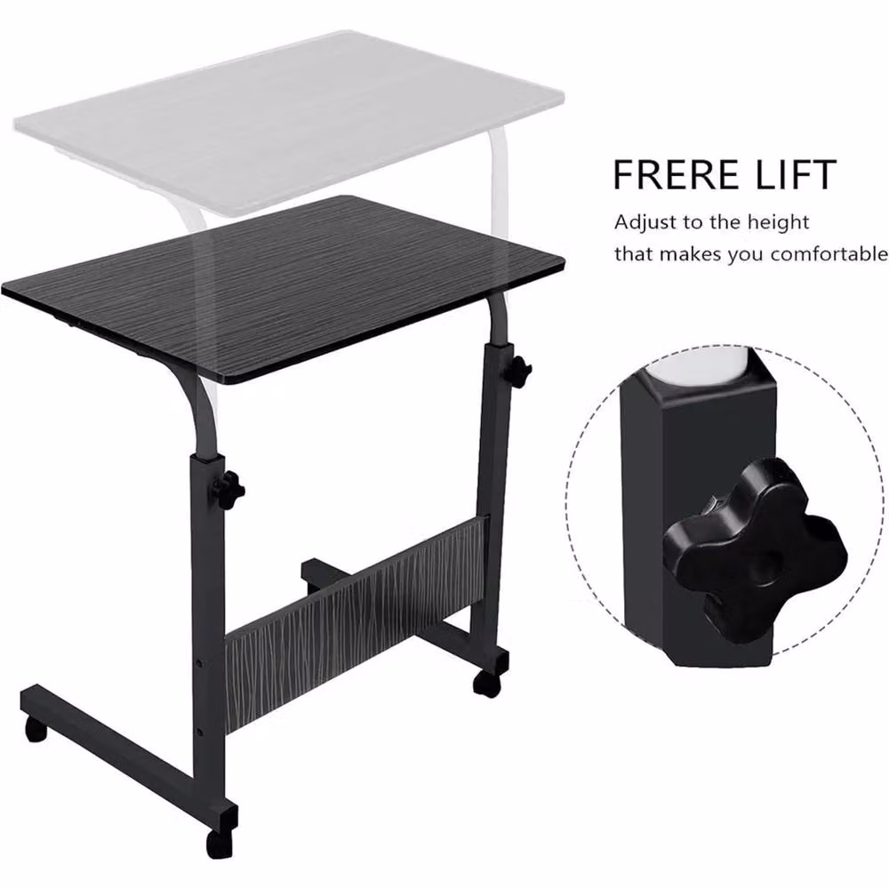 EONLION Black Modern Height Adjustable Laptop Table Trolley with Wood Top and Sled Base, W/D/H: 100 x 40 x 70 cm – 2
