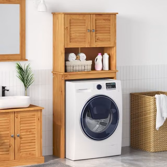 Berkfield Home Rustic Solid Pine Washing Machine Cabinet with Internal Shelves and Hinged Doors in Honey Brown – 1
