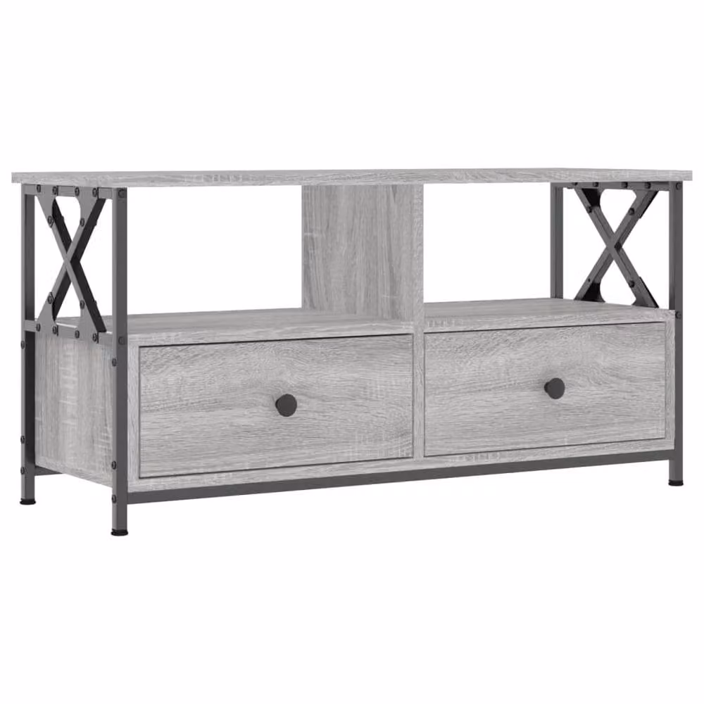 Berkfield Home Grey Sonoma TV Cabinet in Engineered Wood and Iron, W/D/H: 90 x 33 x 45 cm – 3